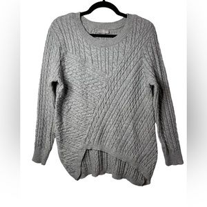 Evolution By Cyrus Women’s Aneesa Cable Knit Asymmetric Hem Gray Tunic Sweater L